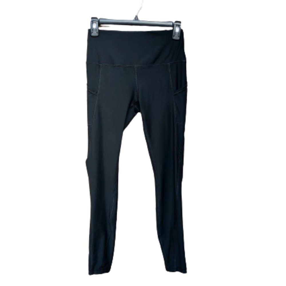 Active Queens Black Workout Leggings Pockets Solid Yoga Athletic